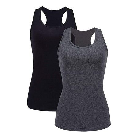 Beautyin Women Tank Top with Shelf Bra Cotton Camisole Undershirt Pack of 2, Women's, Size_XL, Gray