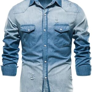 Men's Distressed Ombre Denim Shirt