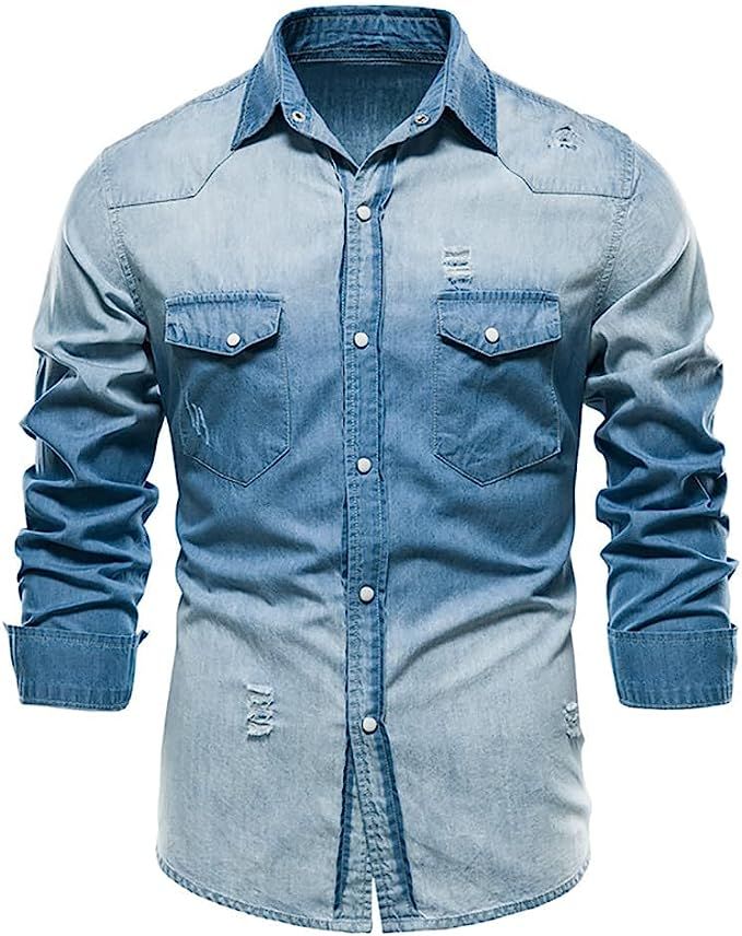 Men's Distressed Ombre Denim Shirt