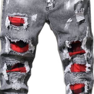 Men's Distressed Grey Slim-Fit Denim Jeans